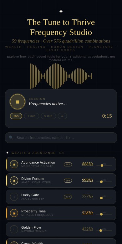 Tune to Thrive Frequency Studio interface