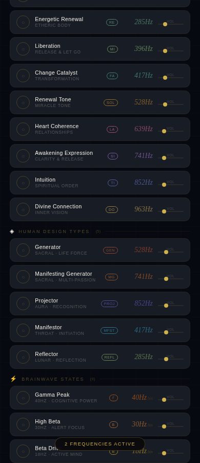 Frequency Studio — Human Design Types personalization